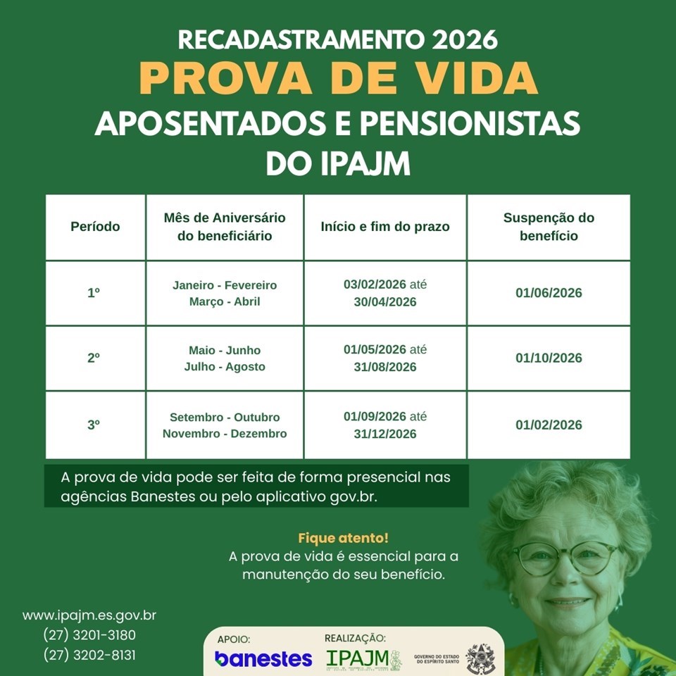 Recadastramento obrigatório do IPAJM: aposentados e pensionistas com prova de vida pendente devem regularizar situação
