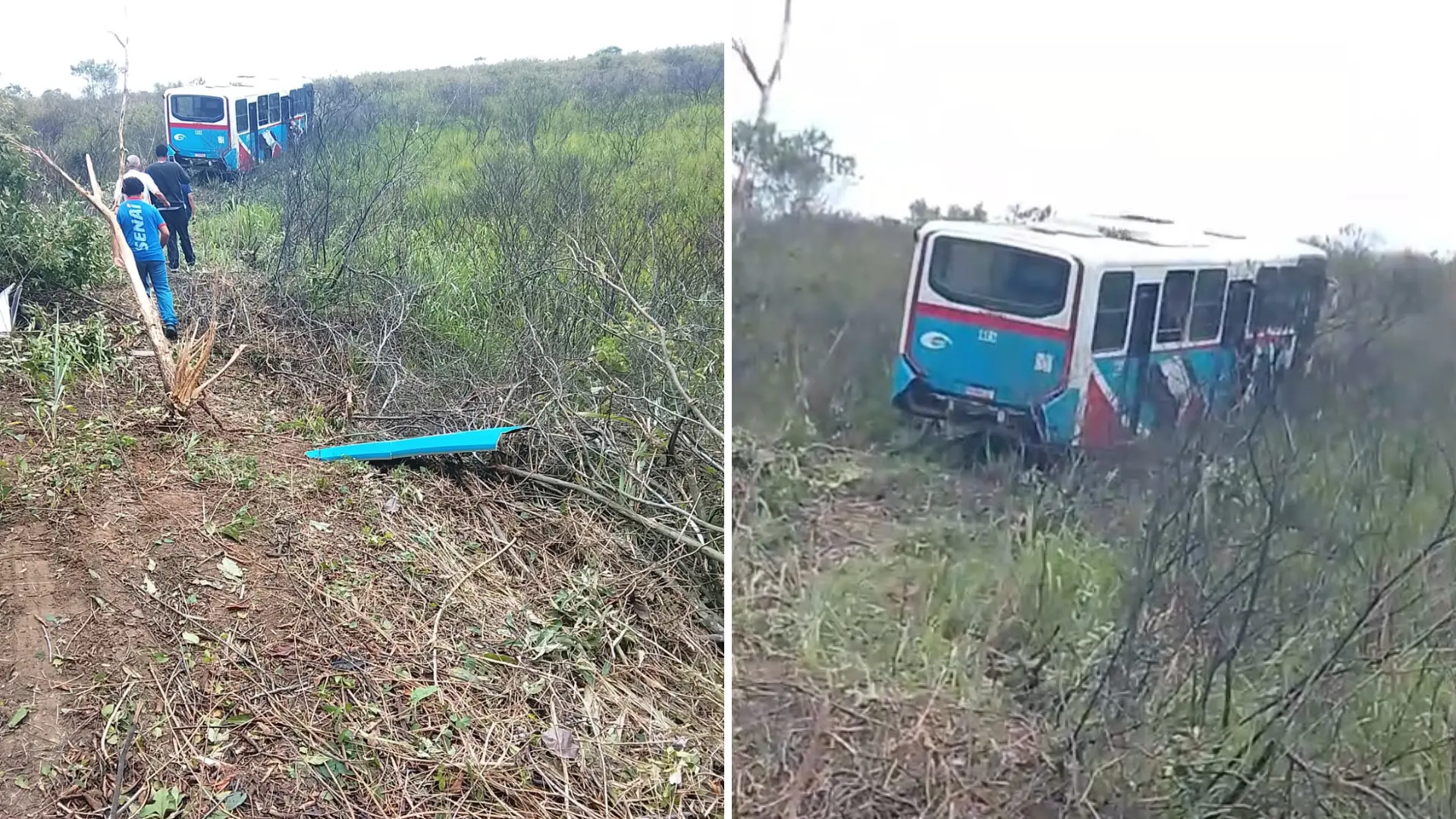Ônibus com 35 passageiros sai da pista e deixa sete feridos em Aracruz