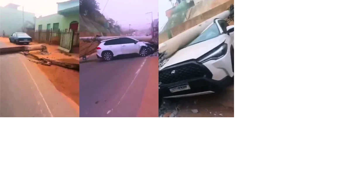 Carro arranca dois postes e complica trânsito na avenida principal em São Domingos do Norte
