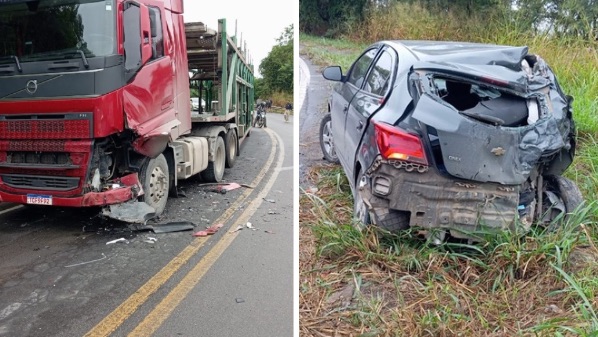 Três pessoas ficam feridas após carro rodar na BR 262 e bater contra carreta no ES