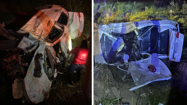 Mulher morre presa às ferragens e três pessoas ficam feridas após carro capotar em Baixo Guandu