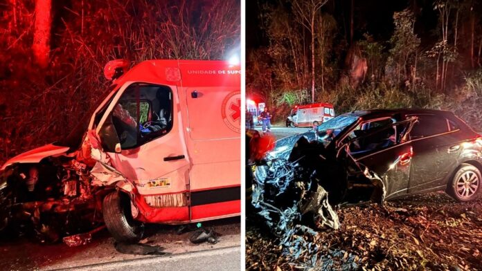 Seis pessoas ficam feridas em acidente entre carro e ambulância do Samu na BR 262 no ES
