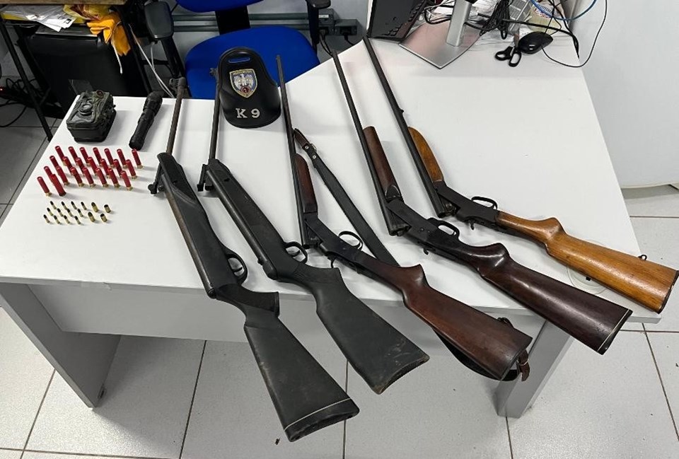 Polícia Militar apreende armas de fogo, munições e animal silvestre abatido durante ação em Santa Teresa