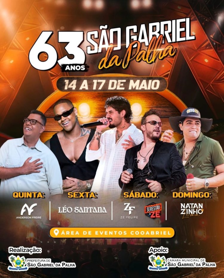 Festa da cidade de São Gabriel da Palha terá grandes atrações nacionais